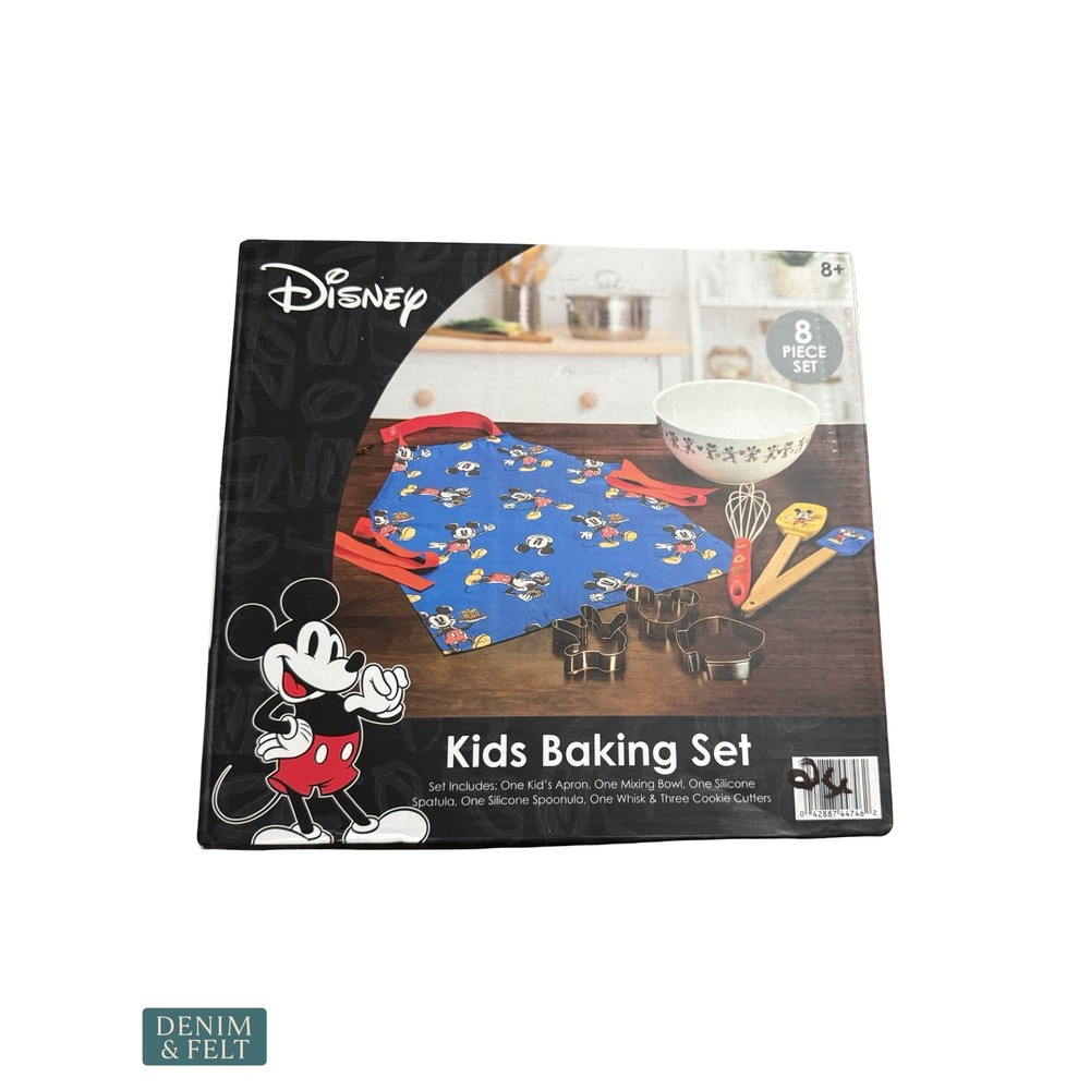 NEW Disney Mickey Mouse Kids Baking Set Apron Bowl Cookie Cutters 8 Piece Set